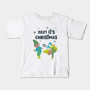 Yay, It's Christmas - Dancing Elves in Blue Snow Kids T-Shirt